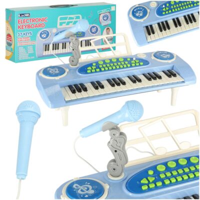 Keyboard for kids piano interactive organ 37 keys microphone tripod blue