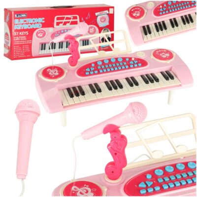 Keyboard for kids piano interactive organ 37 keys microphone tripod pink