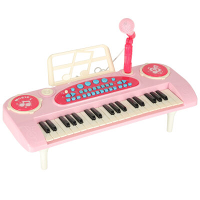 Keyboard-dla-dzieci-pianinko-interaktywne-organki-37-klawiszy-mikrofon-statyw-rozowe-173071