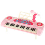 Keyboard-dla-dzieci-pianinko-interaktywne-organki-37-klawiszy-mikrofon-statyw-rozowe-173079