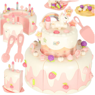 Birthday cake pile cutting velcro music light kitchen 16 pieces pink