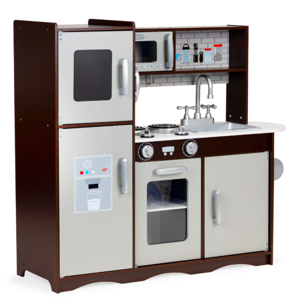 Большая деревянная игровая кухня для детей со шкафами и холодильником, ECOTOYS