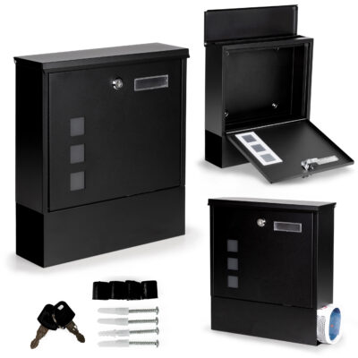Steel Mailbox Letterbox black with lock