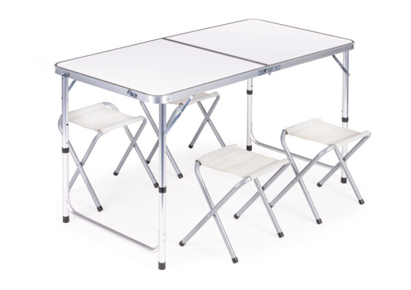 Camping Table Set – Folding Table with 4 Chairs White MultiGarden