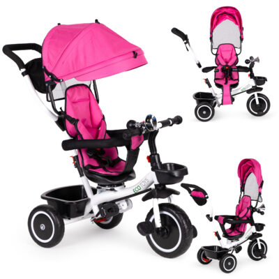 3-Wheel Tricycle Stroller with 360° Rotating Seat Pink ECOTOYS