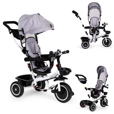 3-Wheel Tricycle Stroller with 360° Rotating Seat Grey ECOTOYS