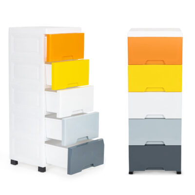 Shelf Unit with 5 Pull-Out Drawers and Wheels ModernHome