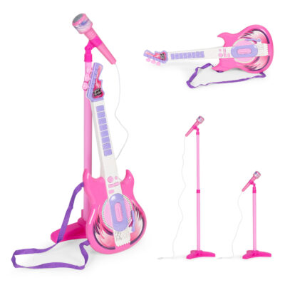Electric Guitar and Microphone Set with Stand for Kids – MP3 Compatible