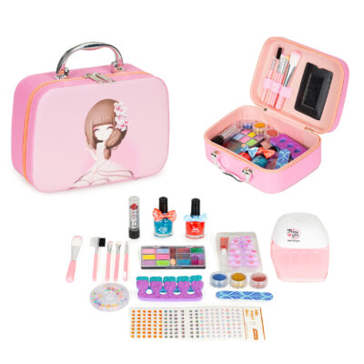 Kids Makeup Set Case with Mirror and UV LED Lamp