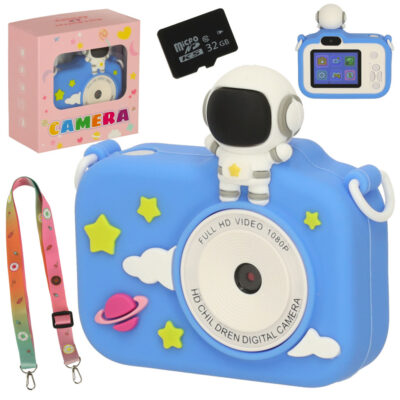 Digital camera for kids toy camera + 32GB card blue astronaut