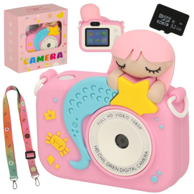 Digital camera for kids toy camera + 32GB card pink mermaid