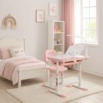 Biurko-dzieciece-szkolne-regulowane-krzeslo-lampka-LED-USB-rozowe-175621