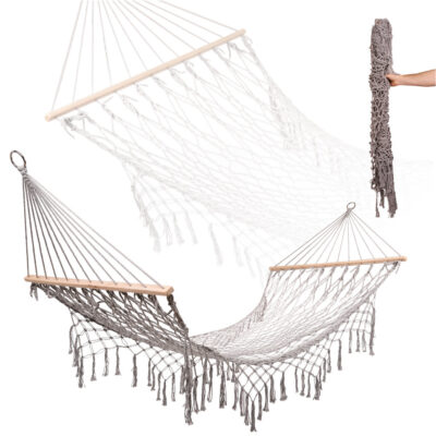 Garden hammock boho mesh tassel hanging lounger macramé 200cm Grey