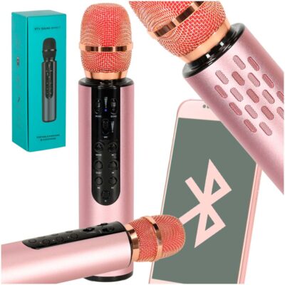 Wireless karaoke microphone for kids Bluetooth speaker 2000mAh SD card USB high quality pink