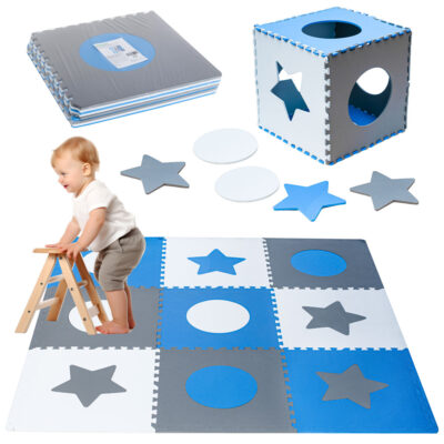 Educational puzzle foam mat grey blue 60 x 60 cm 9 elements