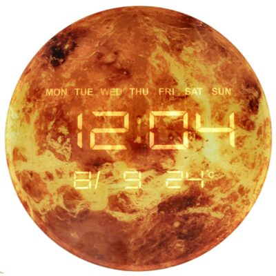 Planet mars wall clock with LED display 32 cm orange