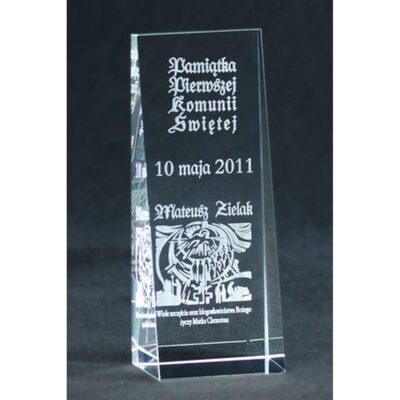 Engraved glass trophy with case