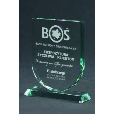 Engraved glass trophy with case