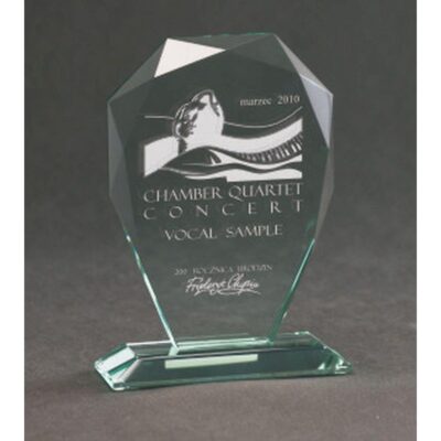 Engraved glass trophy with case