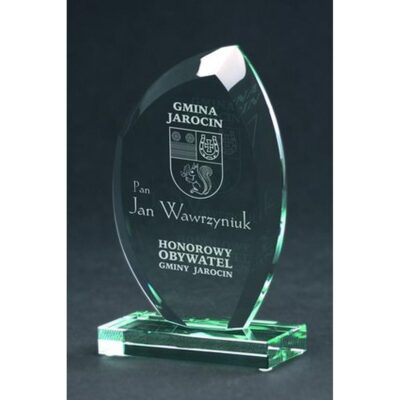 Engraved glass trophy with case