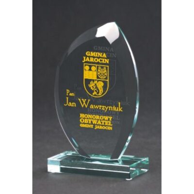 Engraved glass trophy with case + paint filling