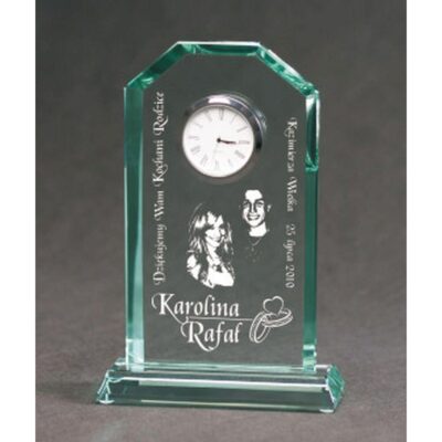 Engraved glass trophy with case