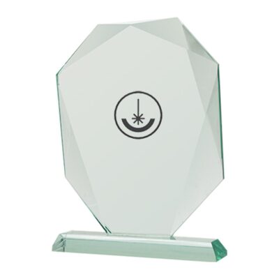 Engraved glass trophy with case
