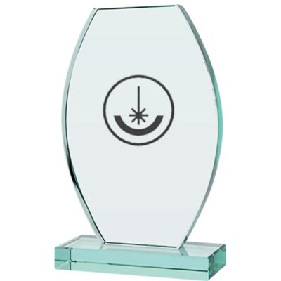 Engraved glass trophy with case