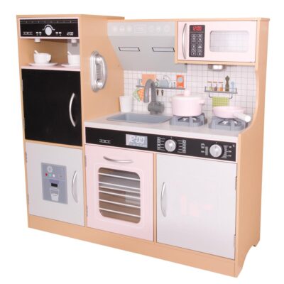 WOODEN KITCHEN FOR CHILDREN LIGHTED BURNERS LED LAMP 87x30x83.5CM WOODEN