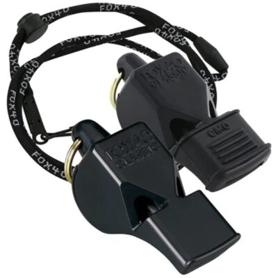 FOX 40 CLASSIC AND CLASSIC CMG BLACK WHISTLE WITH CORD 2 PACK