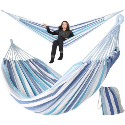 2-PERSON GARDEN HAMMAK XXL 250x150CM WITH COVER BLUE