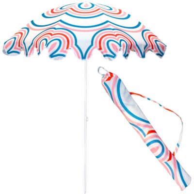 BEACH AND GARDEN UMBRELLA 160CM STRIPED BLUE AND PINK