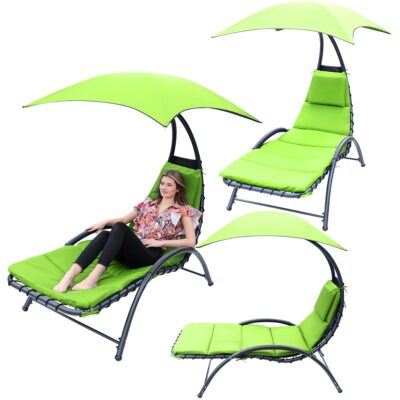 Шезлонг с зонтиком BERGAMO 200x125x180CM лаймовый зеленый