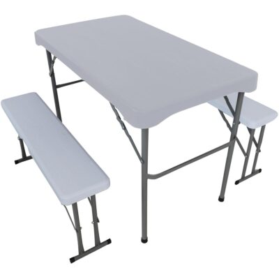 PICNIC AND CATERING SET TABLE AND 2 BENCHES LIGHT GRAY