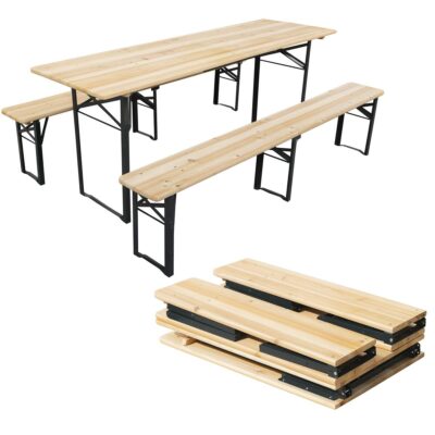 PICNIC BAR SET WOODEN TABLE AND 2 BENCHES FOLDABLE