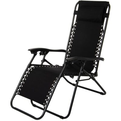 FOLDING MULTIFUNCTIONAL GARDEN LOUNGER WITH HEADREST BLISS BLACK