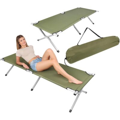 FOLDING TRAVEL BED WITH COVER GREEN