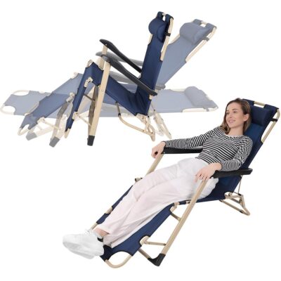 TOURIST MULTI-POSITION CHAIR GARDA WITH HEADREST NAVY BLUE - BEIGE