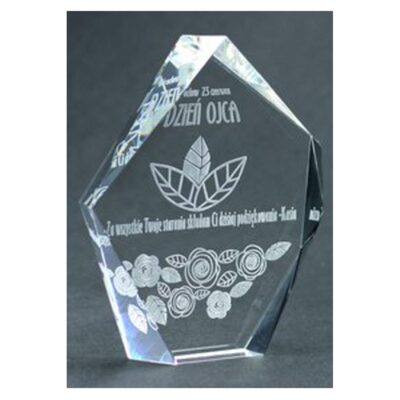 Engraved glass trophy with case