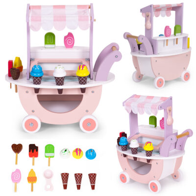 Wooden Ice Cream Cart for Children Shop 12 Pieces ECOTOYS