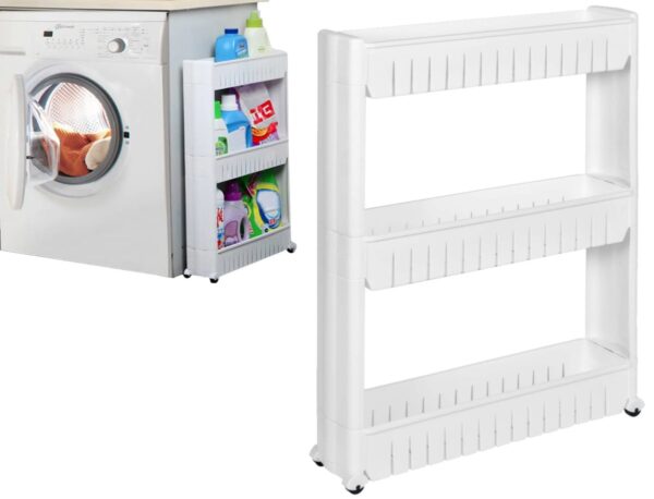 Мобильный белый шкаф на колесиках для стиральной машины