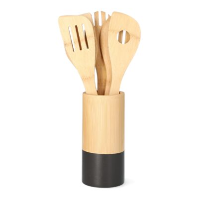 Set of kitchen spatulas | BAMBOU | wooden with black stripe 5 pcs | 30x6 cm | ALL 975763