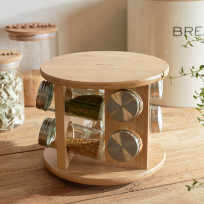Spice jar set | BAMBOU | on rotating rack - 8 jars | 15x19 cm | 975824