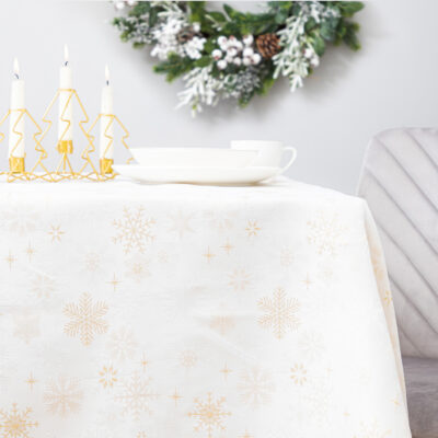 Tablecloth | GOLD SNOW | snowflakes white | 130x180 cm | XM22 978795
