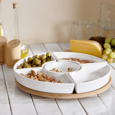 FINCAN | Блюдо с белыми чашами и вращающимся подносом | 30 СМ | 984727