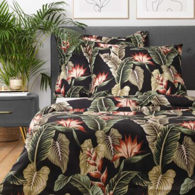 Bedding | BELAGA | microfibre black with leaves and flowers | 160x200 cm | SS23 989104