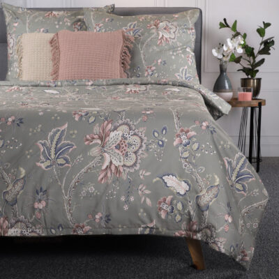 Bedding | CLARAS | microfibre grey with leaves and flowers | 200x220 cm | SS23 997918