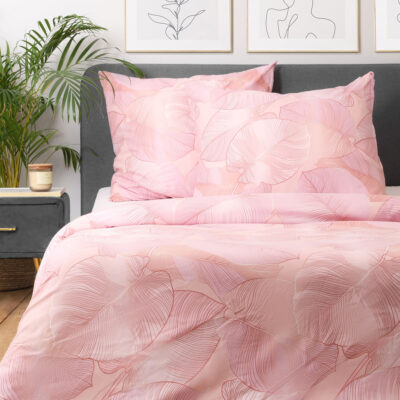 Bedding | GALLO | microfibre pink with leaves | 160x200 cm | SS23 811741