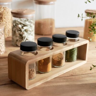 Condiment set | BAMBOU | on stand - 4 jars | 26x8 cm | SS22 812908
