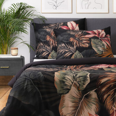 Bedding | FONCE | microfibre black leaf | 160x200 cm | SS23 825496
